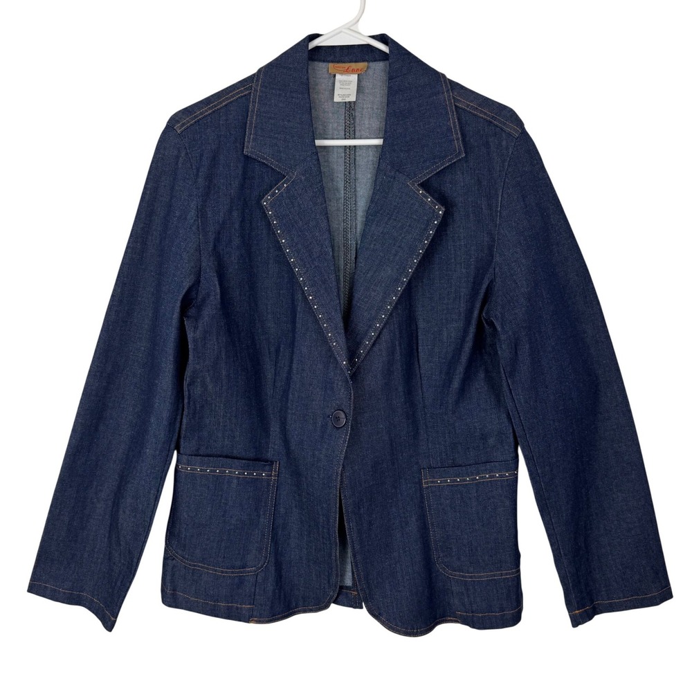 Y2K Studded Denim Blazer Made in‎ USA Western Cowgirl Chic Jacket Americana